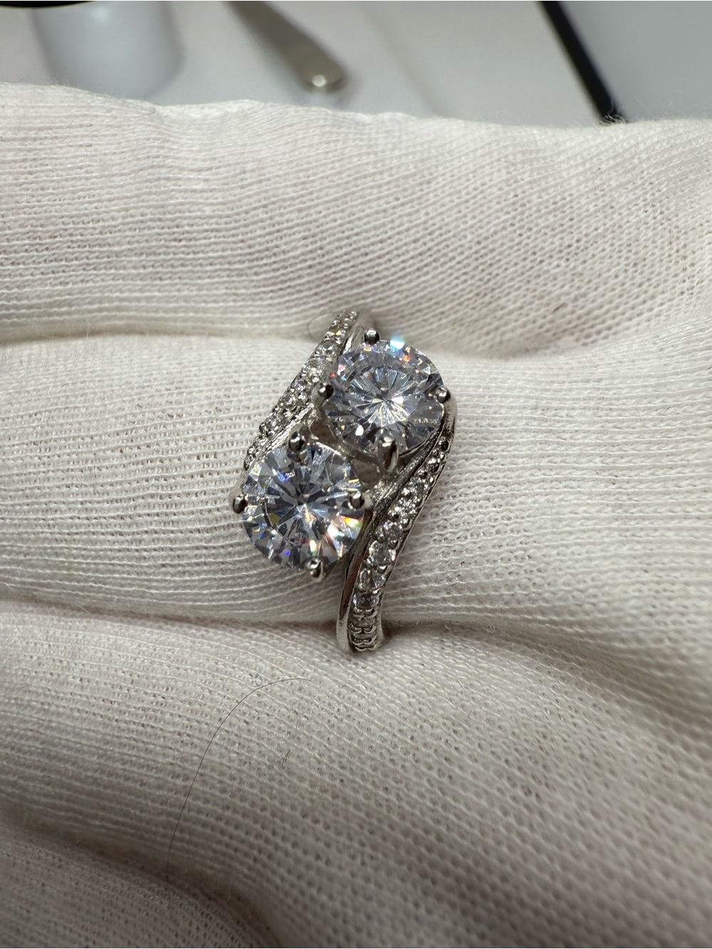Brilliant Double-Stone Cubic Zirconia Ring in Silver